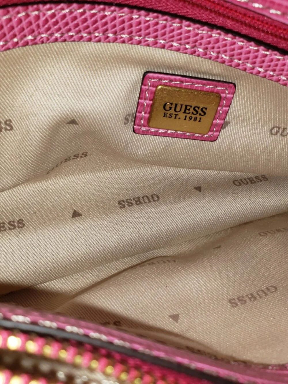 GUESS Pink Signature Satchel with Reptile Trim & Gold Hardware